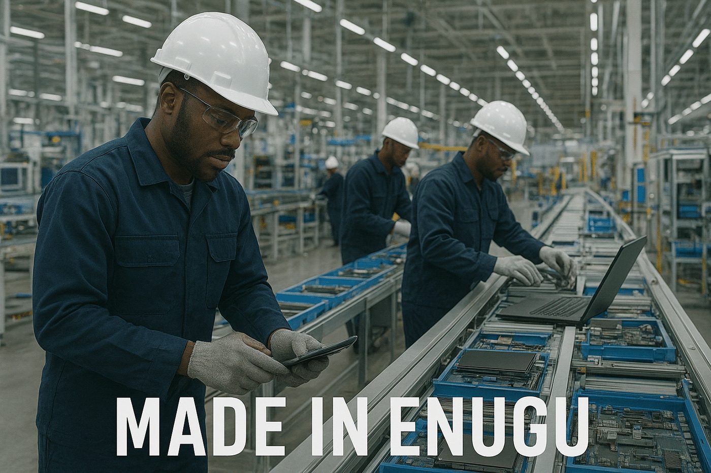 Concept: an electronics assembly line operating in Enugu
